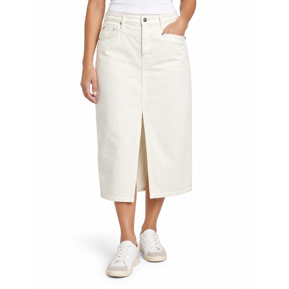 Lucky Brand White Denim Midi Skirt Front Slit Western Yoke 18/34 NEW